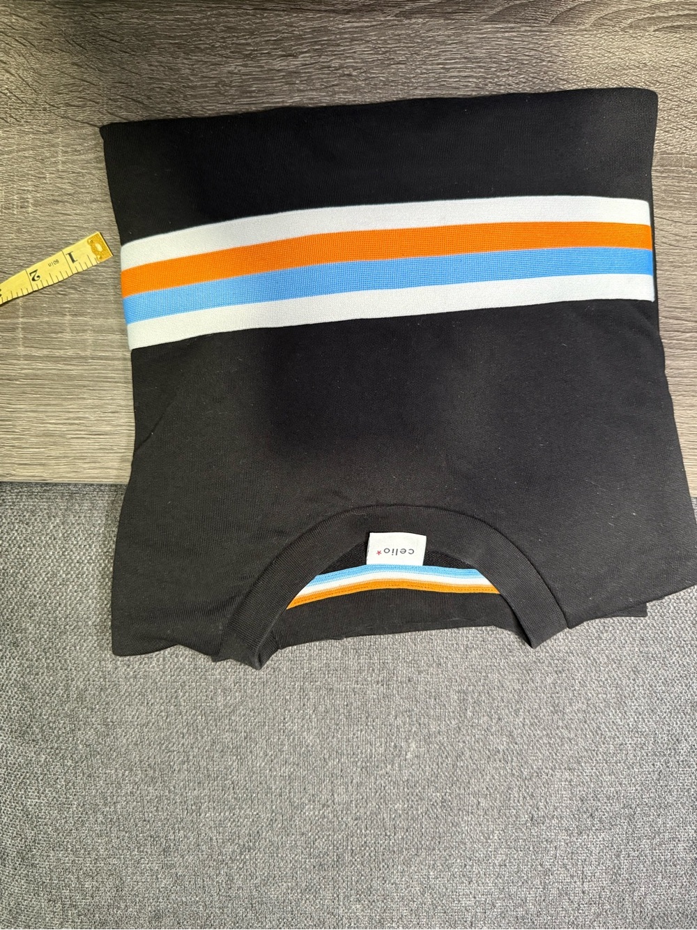 Celio* Black Crewneck Sweater with Blue, Orange and White Chest Stripes - Picture 15 of 15
